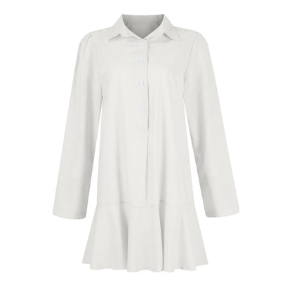 Women Loose Dresses Fashion Casual Half Open Shirt Hem Ruffle Classic Solid Dresses Daily Commute Date Simple Long Sleeve Dress