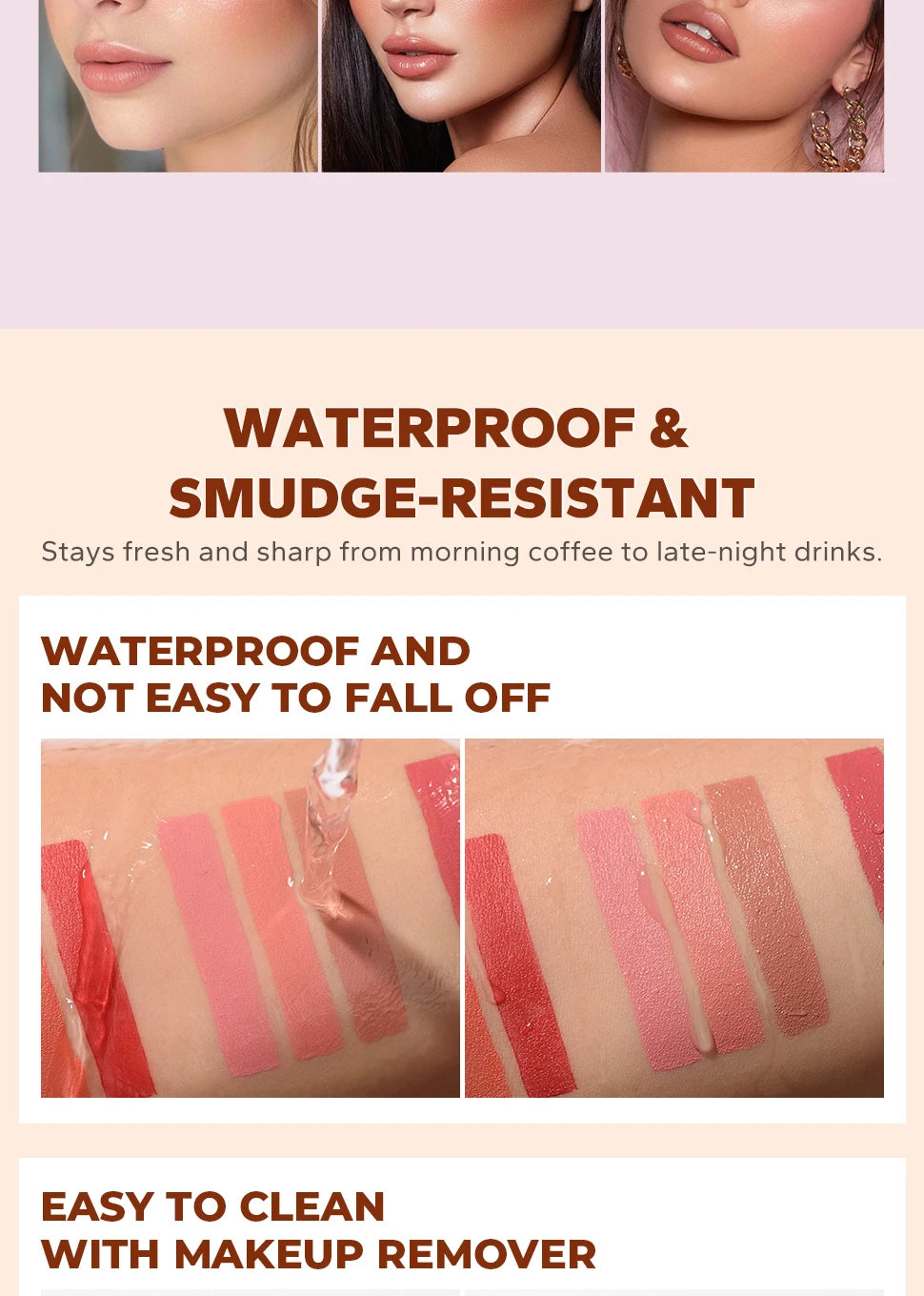 3-color blush palette-cream 2-in-1 multifunctional facial lip makeup, berry, pink, red waterproof