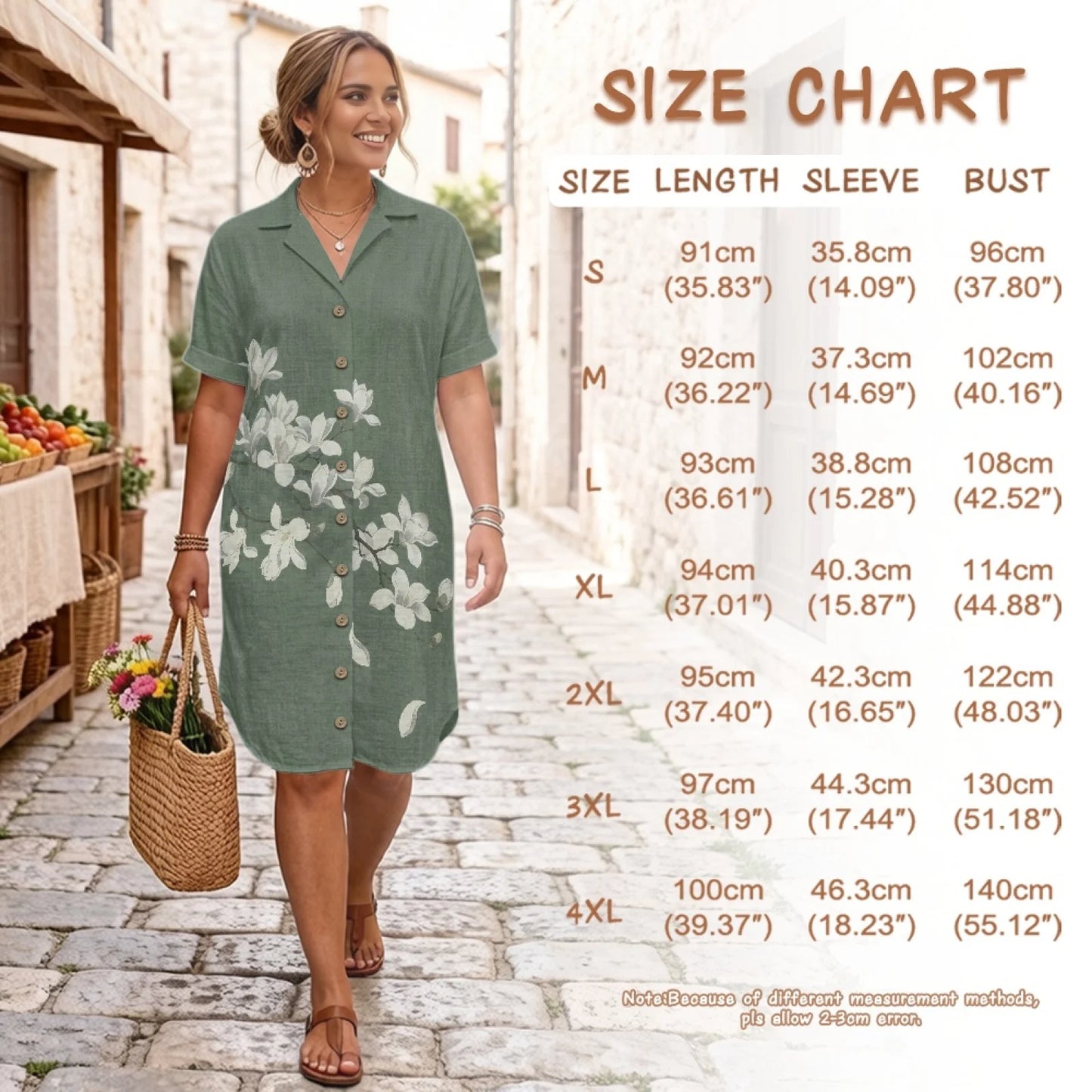 Women's Linen Shirt Dress Chinese Style Flower Womens Dress Summer Button-Down Shirt Dress Loose A-Line Midi Shift Tunic Dress