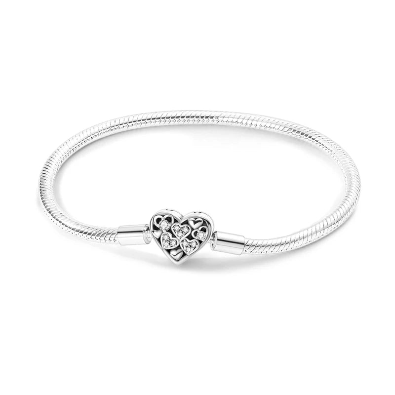 925 Sterling Silver Travel Plane Snake Basic Chain Cat and Moon Bracelet fit Original Charm Beads DIY Women Design Jewelry Party