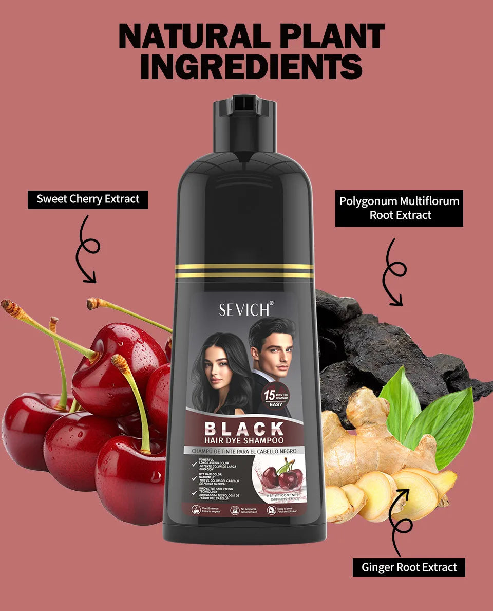 500ml Black Dyed Shampoo Instant Dye Covers Natural Gray Hair Shampoo Black Hair Dye Herbal Ginseng Ginger White Hair Dyed Black