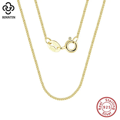 Rinntin Solid 925 Sterling Silver 1.0mm Side Chain Necklace for Women Girls Elegant Necklace Fine Jewelry 40/45/50/55/60cm SC18