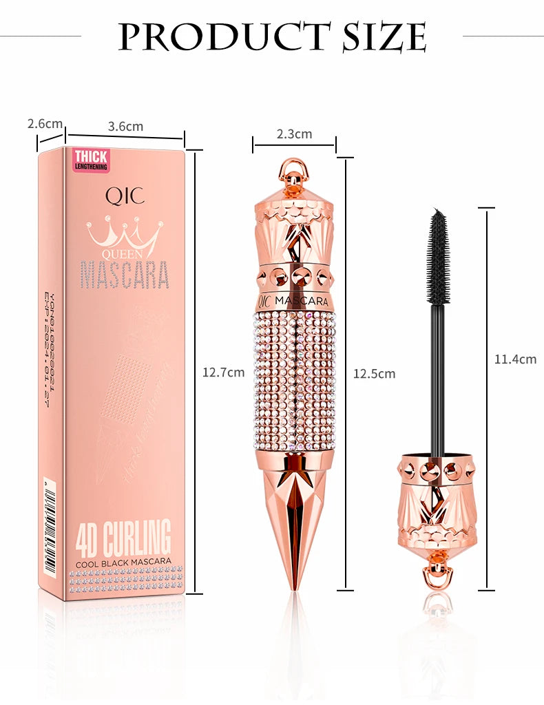 Mascara Waterproof Smudge Proof Elongate Eyelashes Makeup Tool, Natural Thick Curling, Rhinestone Decorative Shell