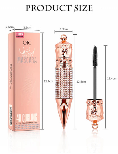 Mascara Waterproof Smudge Proof Elongate Eyelashes Makeup Tool, Natural Thick Curling, Rhinestone Decorative Shell