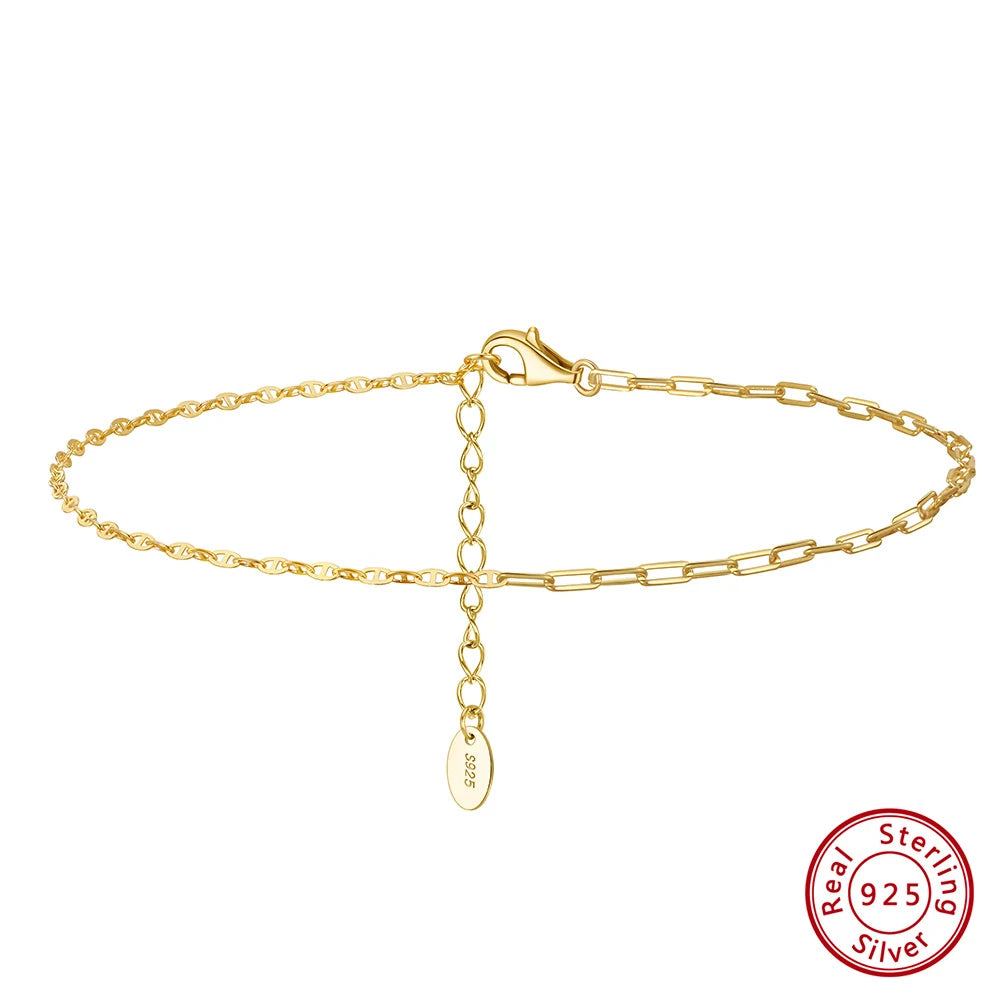 ORSA JEWELS 925 Sterling Silver Mariner Chain Anklets Fashion Women Summer 14K Gold Foot Bracelet Ankle Straps Jewelry SA24