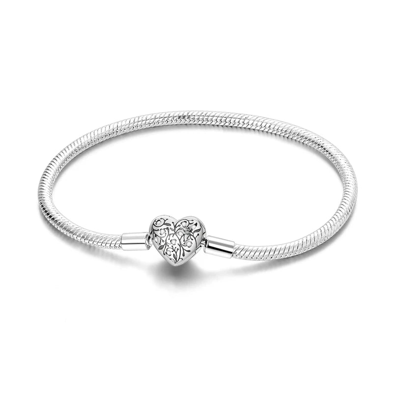 925 Sterling Silver Travel Plane Snake Basic Chain Cat and Moon Bracelet fit Original Charm Beads DIY Women Design Jewelry Party