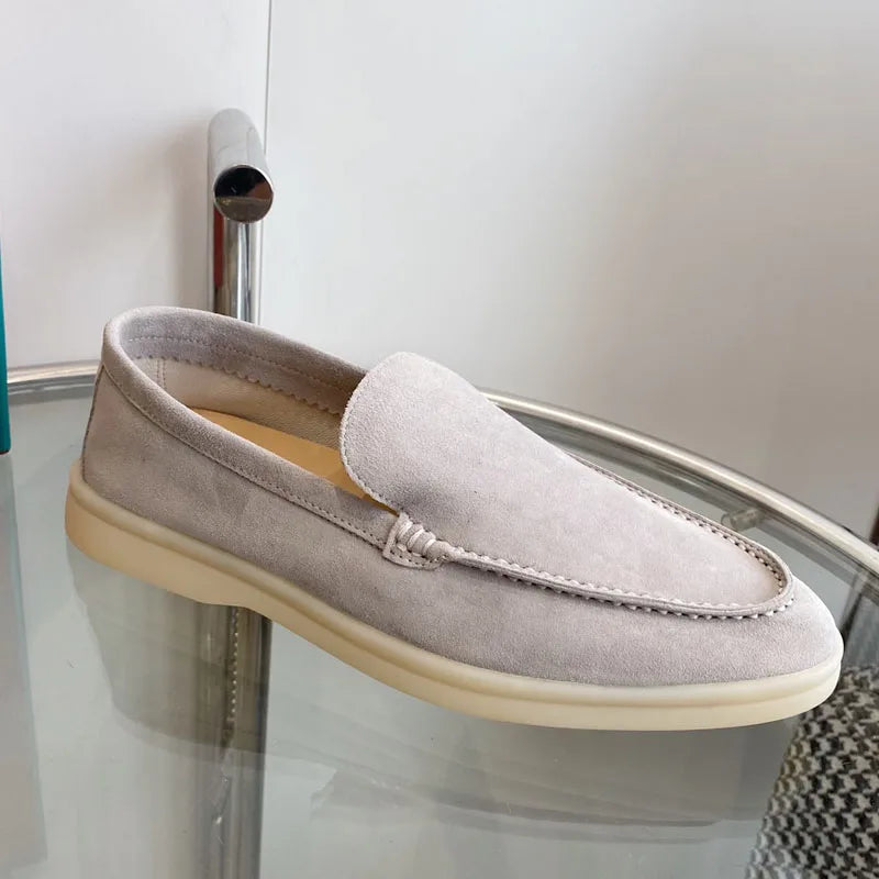 High Quality Men's walking driving shoes Unisex All genuine leather loafer Sheepskin suede Flat casual women's shoes large size