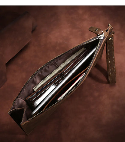 New Real Leather Handbag for Men Day Clutches Luxury Wristlet Coin Card Holders Zipper Clutch Designer Men's Wallets Purse Bolso