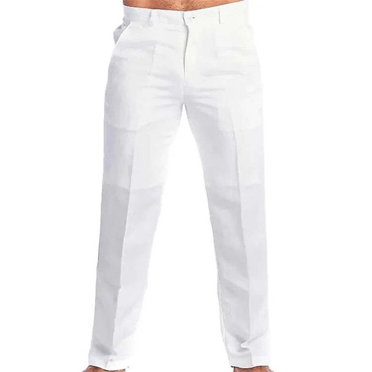 Men's Clothing Linen Slant Pocket Straight Solid Color Comfortable Breathable Daily Casual Pants