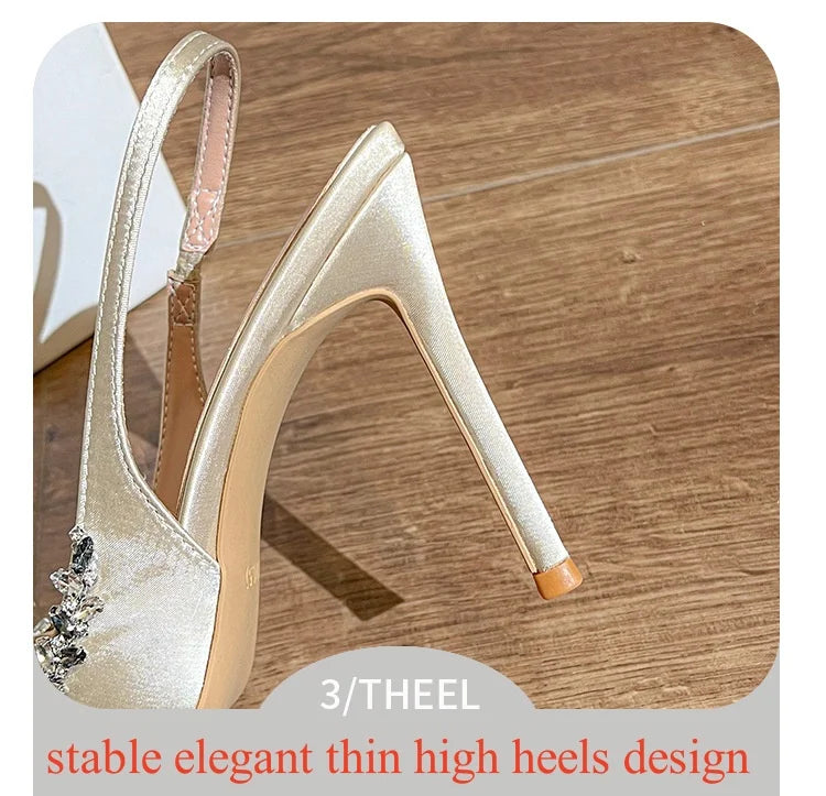 6cm 8cm 10cm Elegant Pointed Toe Slingback Rhinestone Wedding Shoes Stilettos Summer 2026 High Heels Sandals for Model Party