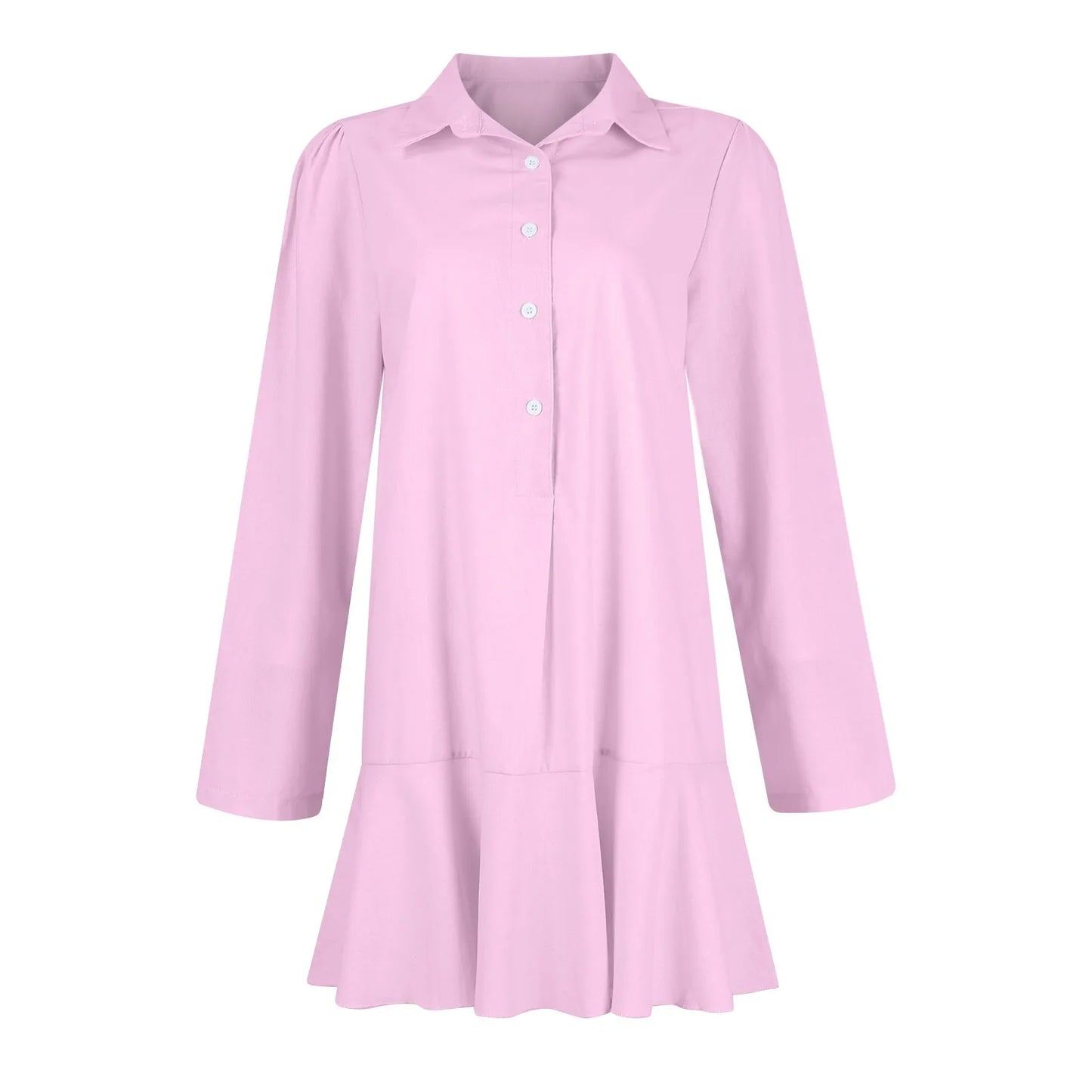 Women Loose Dresses Fashion Casual Half Open Shirt Hem Ruffle Classic Solid Dresses Daily Commute Date Simple Long Sleeve Dress
