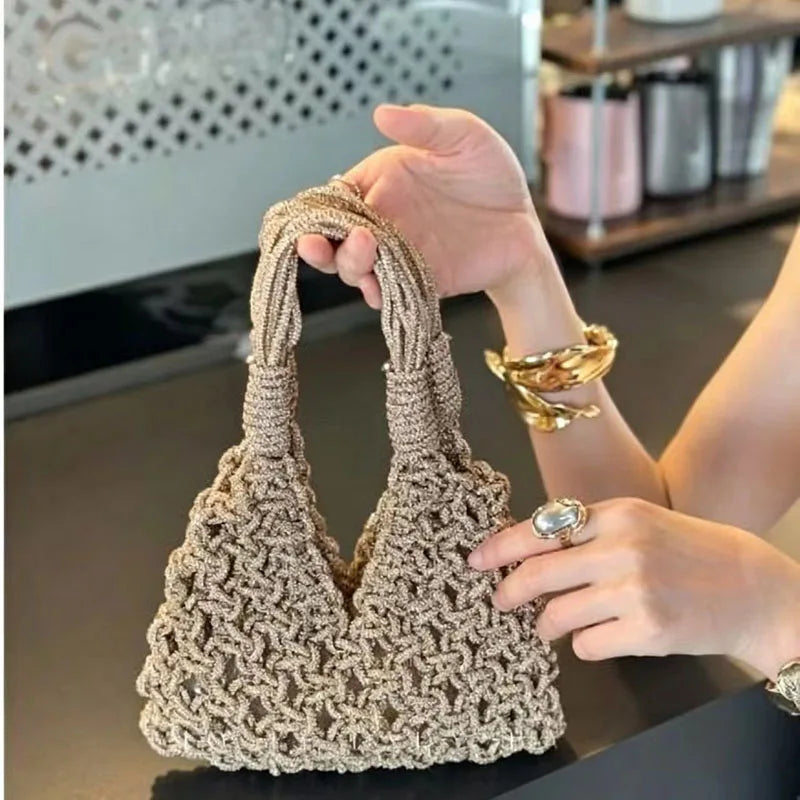 Circular Hollow Out Evening Clutch Party Bag For Women Luxury Designer Handbag New Fashion Shiny Rhinestones Shoulder Crossbody