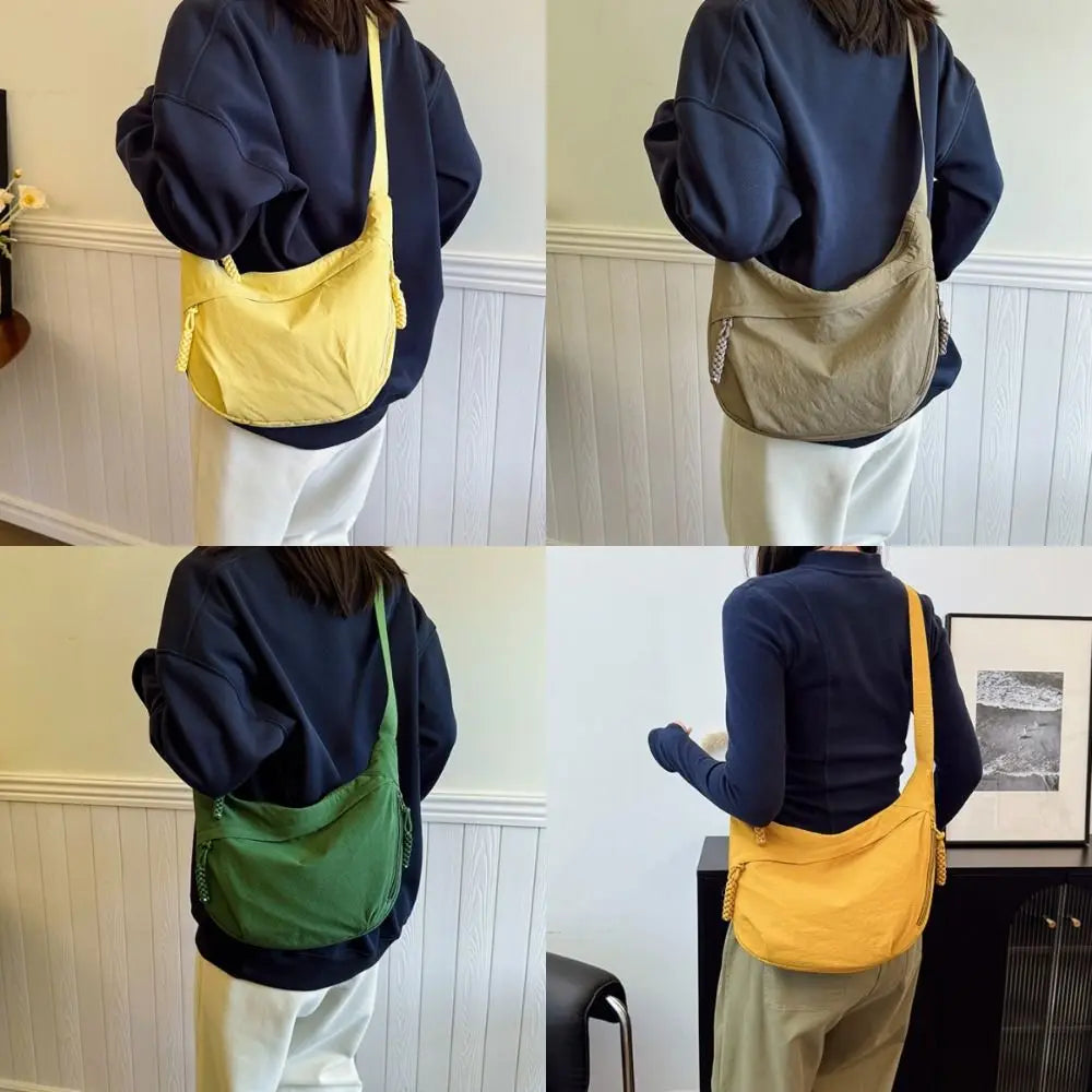 Casual Canvas Crossbody Bags Korean Simplified Large Capacity Sports Hobos Bag Solid Color Lightweight Dumpling Bag Women