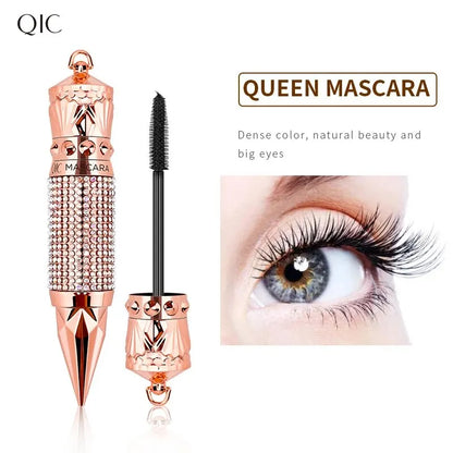 Mascara Waterproof Smudge Proof Elongate Eyelashes Makeup Tool, Natural Thick Curling, Rhinestone Decorative Shell