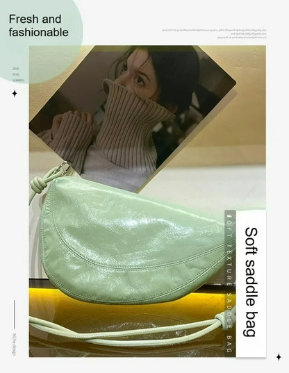 Fashionable Genuine Leather Saddle Bag, Top-grain Cowhide Dumpling Bag, High-end and Versatile Single-shoulder Crossbody Bag
