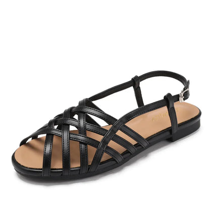 Women Roman Gladiator Flat Sandals Summer Soft Bottom Open Toe Narrow Band Weave Casual Shoes Plus Size Sandalias босоножки