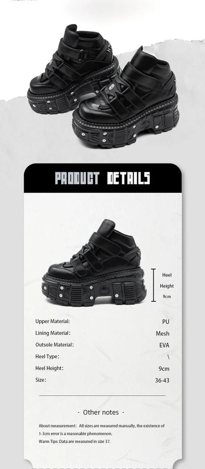 2026 New Punk Style Women Shoes Lace-up Heel Height 6CM Platform Shoes Woman Metal Decor Woman Sneakers Gothic Ankle Rock Boots