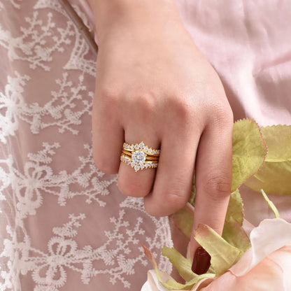 Newshe 14k Yellow Gold Plated Bridal Ring Set for Women 2Ct Round Cut AAAAA Zircon Wedding Engagement Anniversary Band BR1167_Y