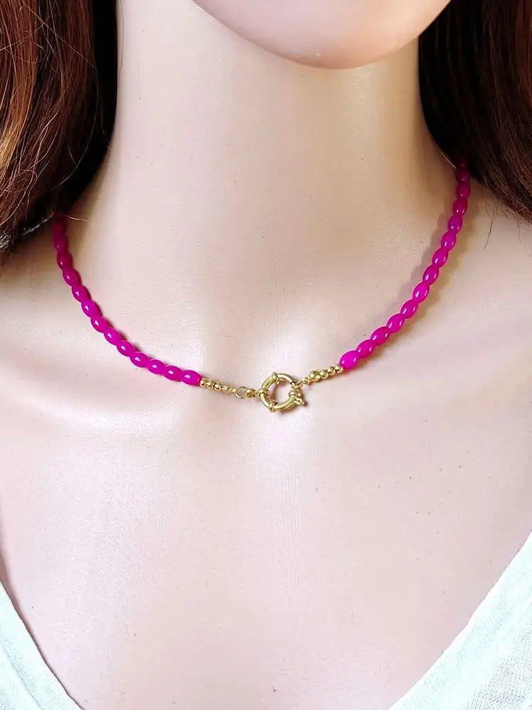HUIDANG Trend Beads Necklace 2025 Collar Woman Colorful Natural Stone Necklace New In Summer