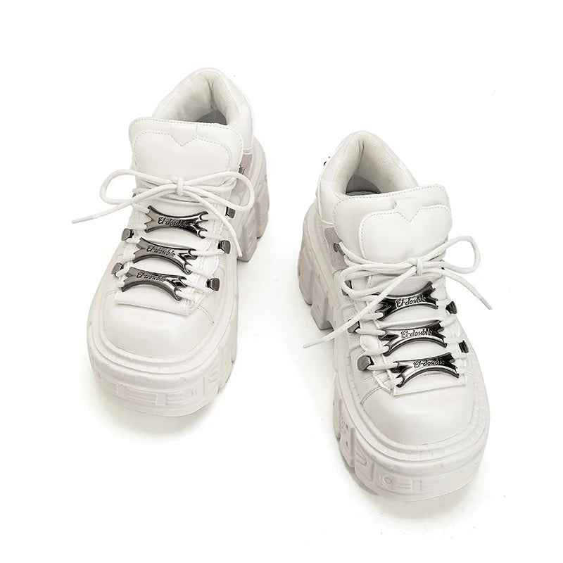 2026 Gothic Ankle Rock Boots Woman Sneakers New Punk Style Women Shoes Lace-up Heel Height Platform Shoes Woman Metal Decor