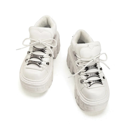 2026 Gothic Ankle Rock Boots Woman Sneakers New Punk Style Women Shoes Lace-up Heel Height Platform Shoes Woman Metal Decor