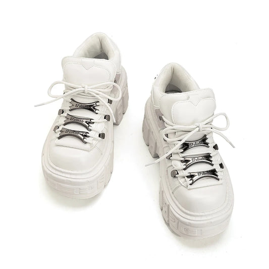 2026 Gothic Ankle Rock Boots Woman Sneakers New Punk Style Women Shoes Lace-up Heel Height Platform Shoes Woman Metal Decor