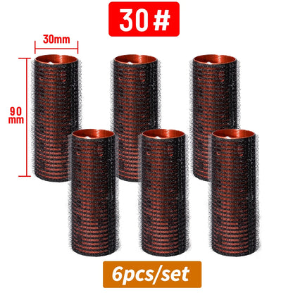 6pcs Large Roller Set Hook & Loop Aluminium Rose Gold Core Self Grip Rollers Ceramic Hot Thermal Volume Curler 90mm 1934