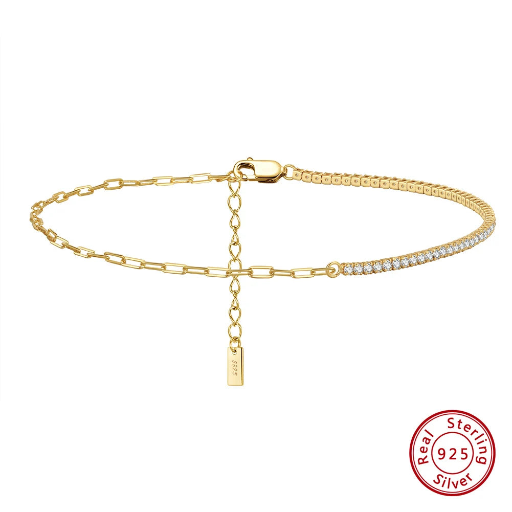 Rinntin Italian Sparkle Mirror Link Chain Anklet Women's 925 Silver Summer Foot Chain Bracelet Fashion Ankle Straps Jewelry SA29