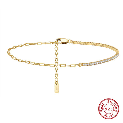 Rinntin Italian Sparkle Mirror Link Chain Anklet Women's 925 Silver Summer Foot Chain Bracelet Fashion Ankle Straps Jewelry SA29