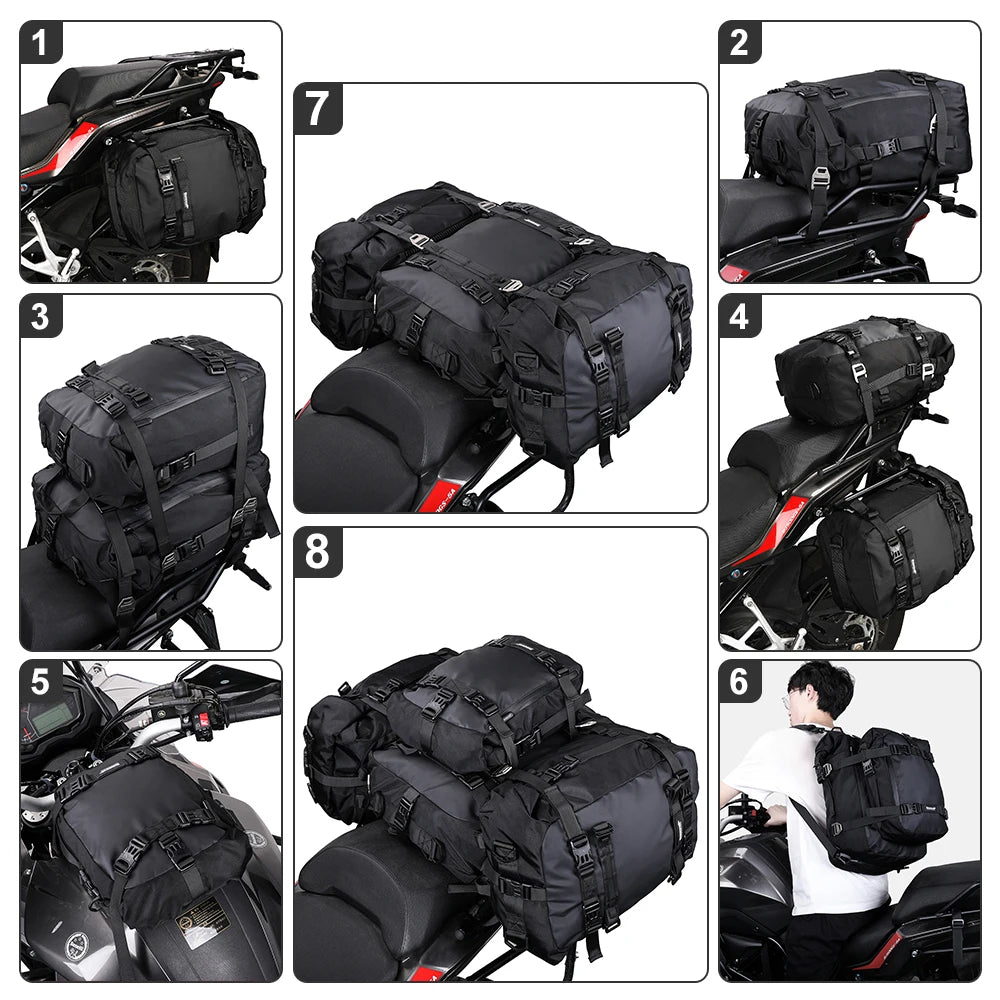 Rhinowalk Motorcycle Back Seat Bag 10/20/30L Waterproof Multifunctional Saddle Side Luggage Bag cycling backpack Universal