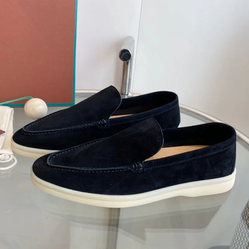 High Quality Men's walking driving shoes Unisex All genuine leather loafer Sheepskin suede Flat casual women's shoes large size