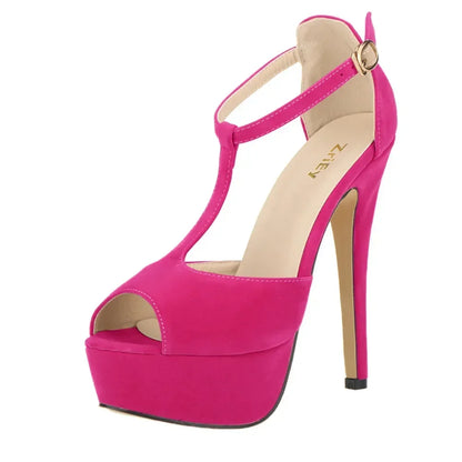 2026 New Women Platform Suede High Heels Sandals 14CM Sexy Peep Toe Ankle Strap Stilettos Pumps T-Strap Party Wedding Shoes