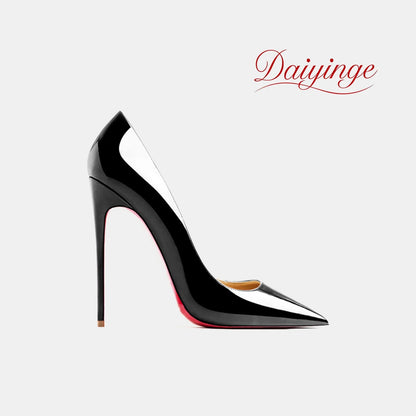 High Heels For Woman 2026 Trend New Leather Luxury Red Shiny Bottom Pointed Toe Stiletto Pumps 12cm Sexy Comfortable Party Shoes