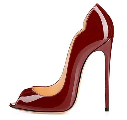leopard print fish mouth patent leather high heels for women slim heels with pointed toes shallow mouth party shoes big size12cm