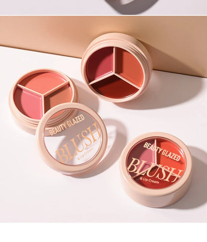 3-color blush palette-cream 2-in-1 multifunctional facial lip makeup, berry, pink, red waterproof