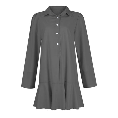 Women Loose Dresses Fashion Casual Half Open Shirt Hem Ruffle Classic Solid Dresses Daily Commute Date Simple Long Sleeve Dress