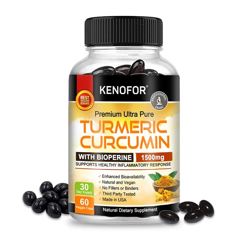 Turmeric Curcumin Capsules 1500mg - Supports Cell Health, Antioxidants, Promotes Joint and Bone Health