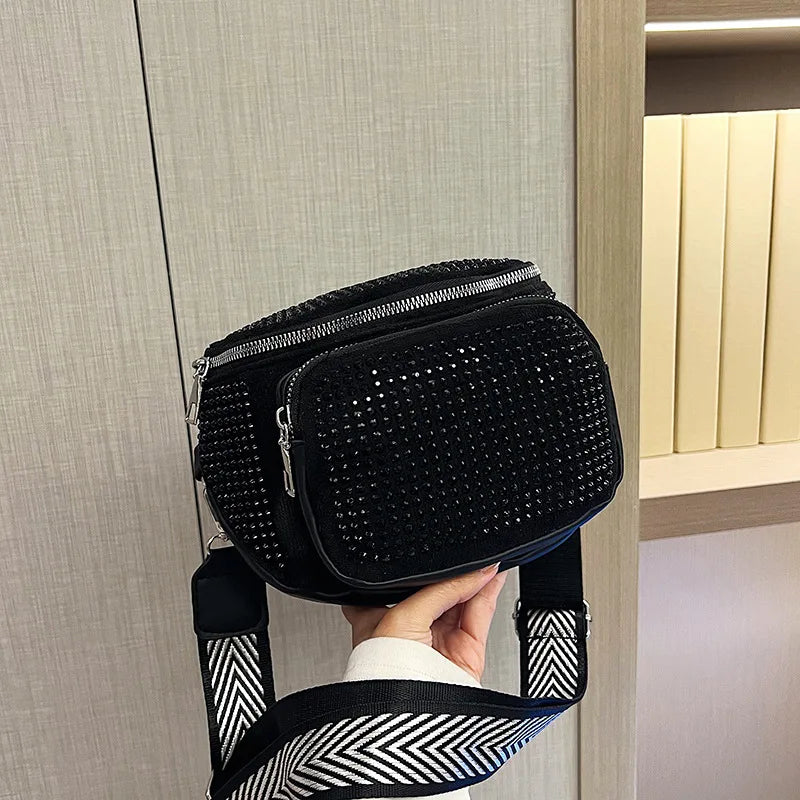 Fashion Shiny Women crossbody bags PU leather Wide strap Female Shoulder bags Ladies Waist Pack and Purses Saddle Chest Bags