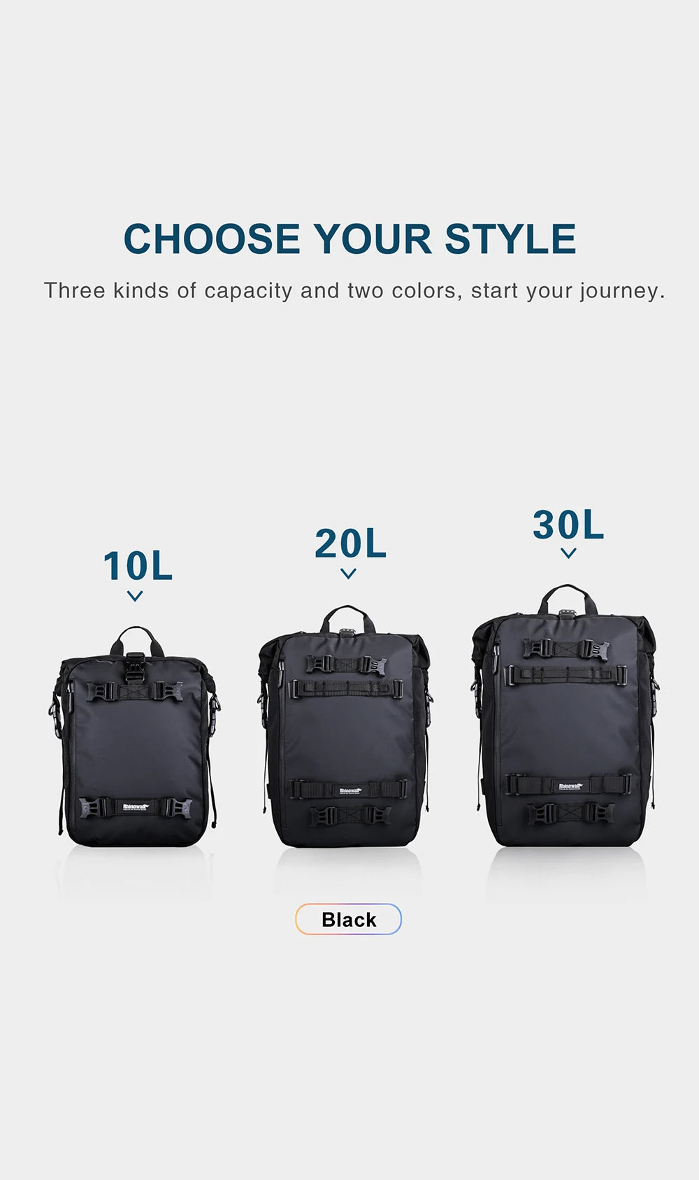 Rhinowalk Motorcycle Back Seat Bag 10/20/30L Waterproof Multifunctional Saddle Side Luggage Bag cycling backpack Universal