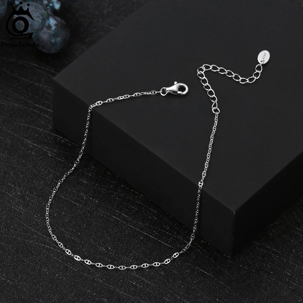 ORSA JEWELS 925 Sterling Silver Mariner Chain Anklets Fashion Women Summer 14K Gold Foot Bracelet Ankle Straps Jewelry SA24