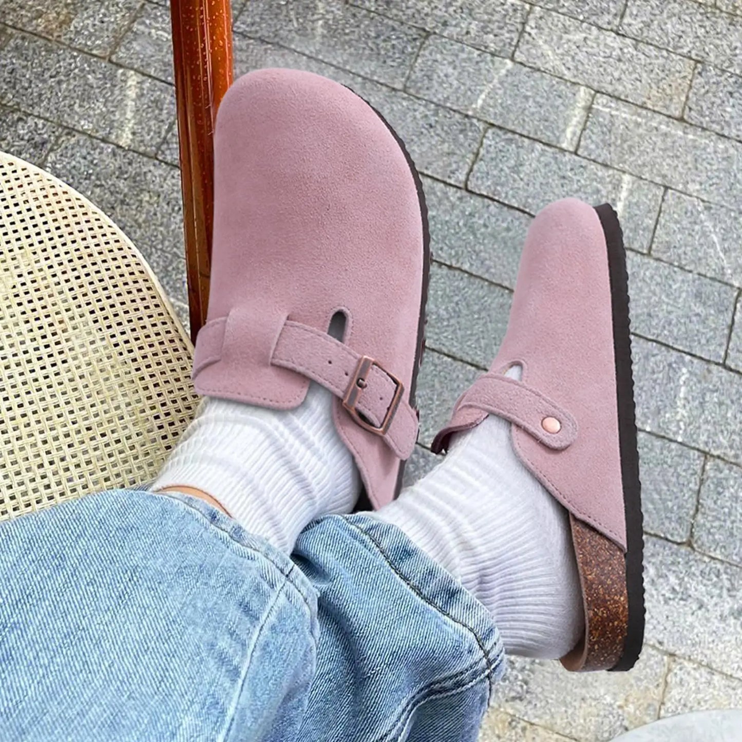 Evshine Men's Cow Suede Clogs with Arch Support Leather Mules Comfort Fashion Potato Shoe Women Cork Footbed Genuine Suede Clogs