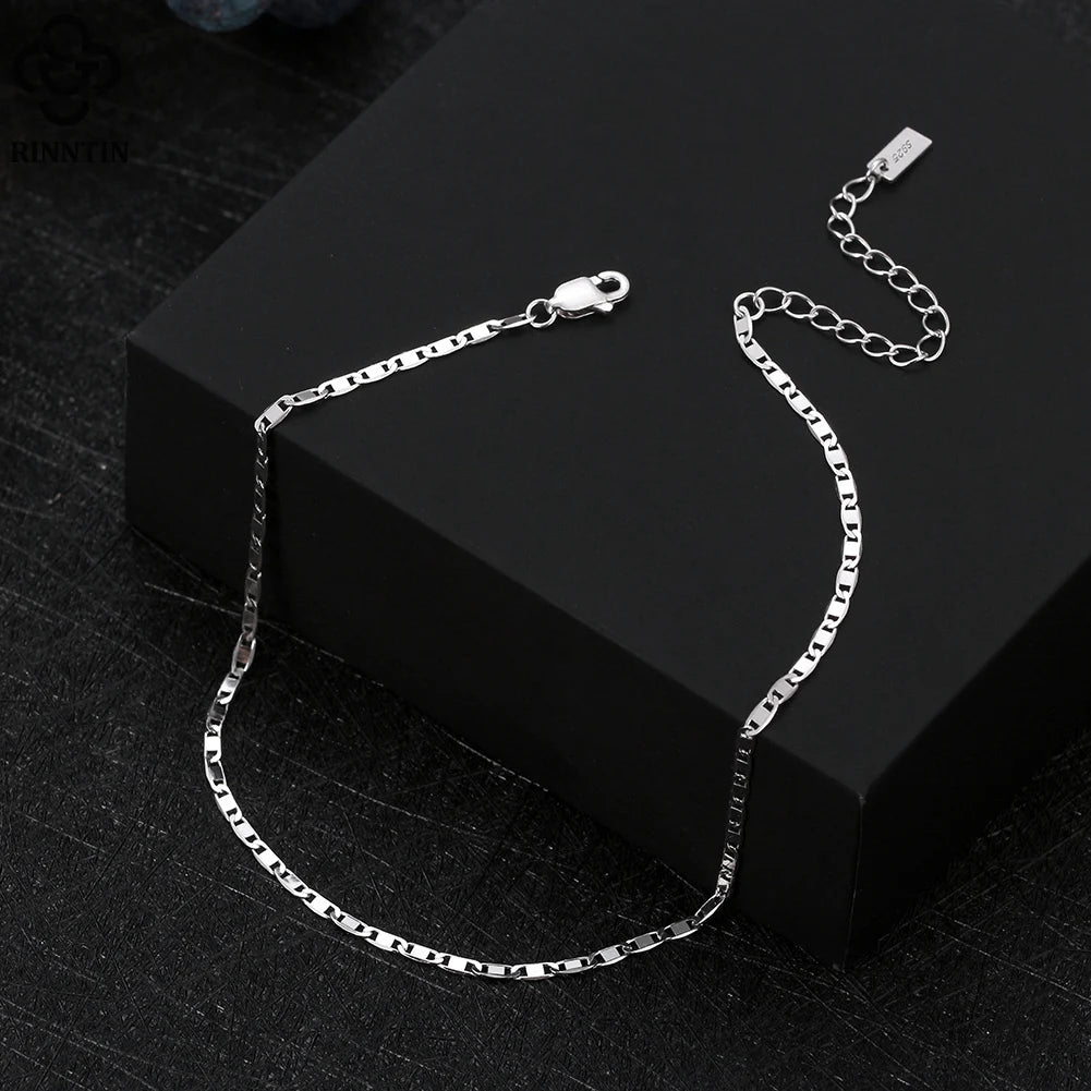 Rinntin Italian Sparkle Mirror Link Chain Anklet Women's 925 Silver Summer Foot Chain Bracelet Fashion Ankle Straps Jewelry SA29