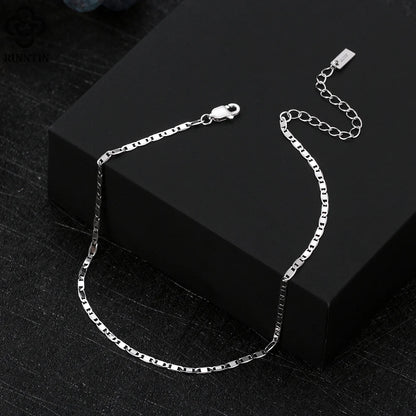 Rinntin Italian Sparkle Mirror Link Chain Anklet Women's 925 Silver Summer Foot Chain Bracelet Fashion Ankle Straps Jewelry SA29