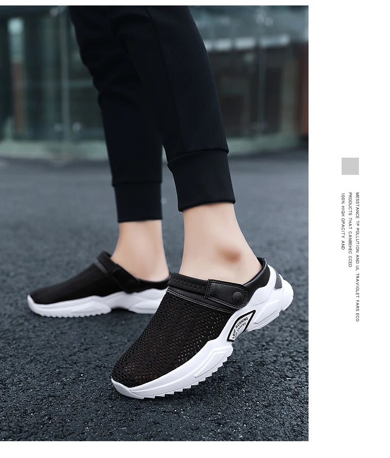2025 Men Summer Sandal Mesh Mules Breathable Padded Beach Flip Flops Shoes Solid Flat Bath Slippers Outside Men Slippers Zapatos