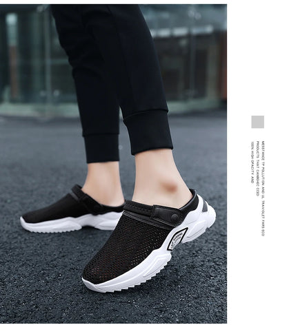 2025 Men Summer Sandal Mesh Mules Breathable Padded Beach Flip Flops Shoes Solid Flat Bath Slippers Outside Men Slippers Zapatos