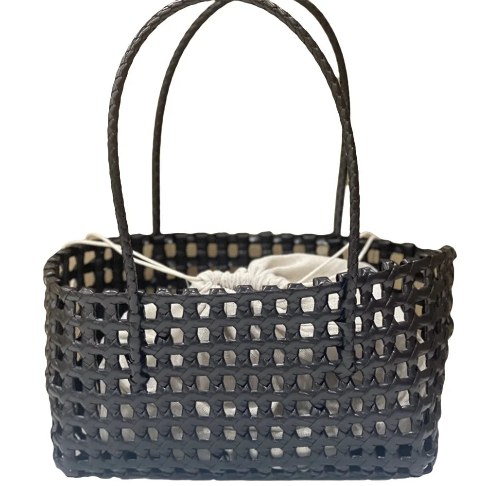 Plastic Hollow Weave Bag Countryside Style Large Capacity Beach Tote Bag Bohemian Style Bucket Bag Woman PVC Handbag Girls