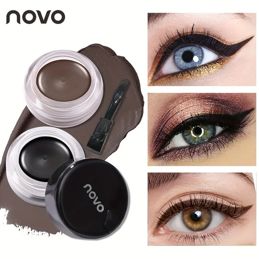 Portable Gel Eyeliner Black and Brown, Water Proof Smudge Proof Eyeliner Cream, Quick Drying Last for All Day Long Brow Eyeliner