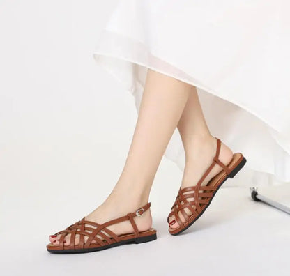 Women Roman Gladiator Flat Sandals Summer Soft Bottom Open Toe Narrow Band Weave Casual Shoes Plus Size Sandalias босоножки