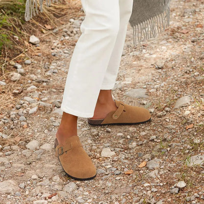 Evshine Men's Cow Suede Clogs with Arch Support Leather Mules Comfort Fashion Potato Shoe Women Cork Footbed Genuine Suede Clogs