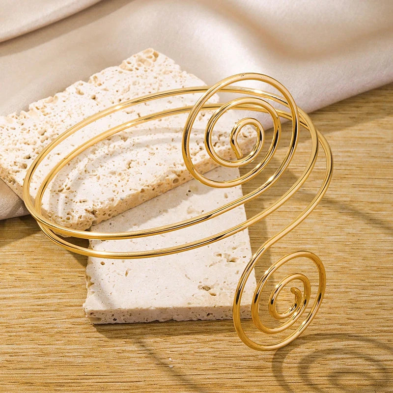 FTCY 8 Pcs Arm Cuff Bracelet for Women Gold Color Adjustable Layered Coil Swirl Armlet Bangles Jewelry Set for OutSide